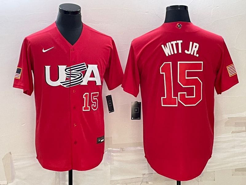 Men 2023 World Cub USA #15 Witt jr Red Nike MLB Jersey3